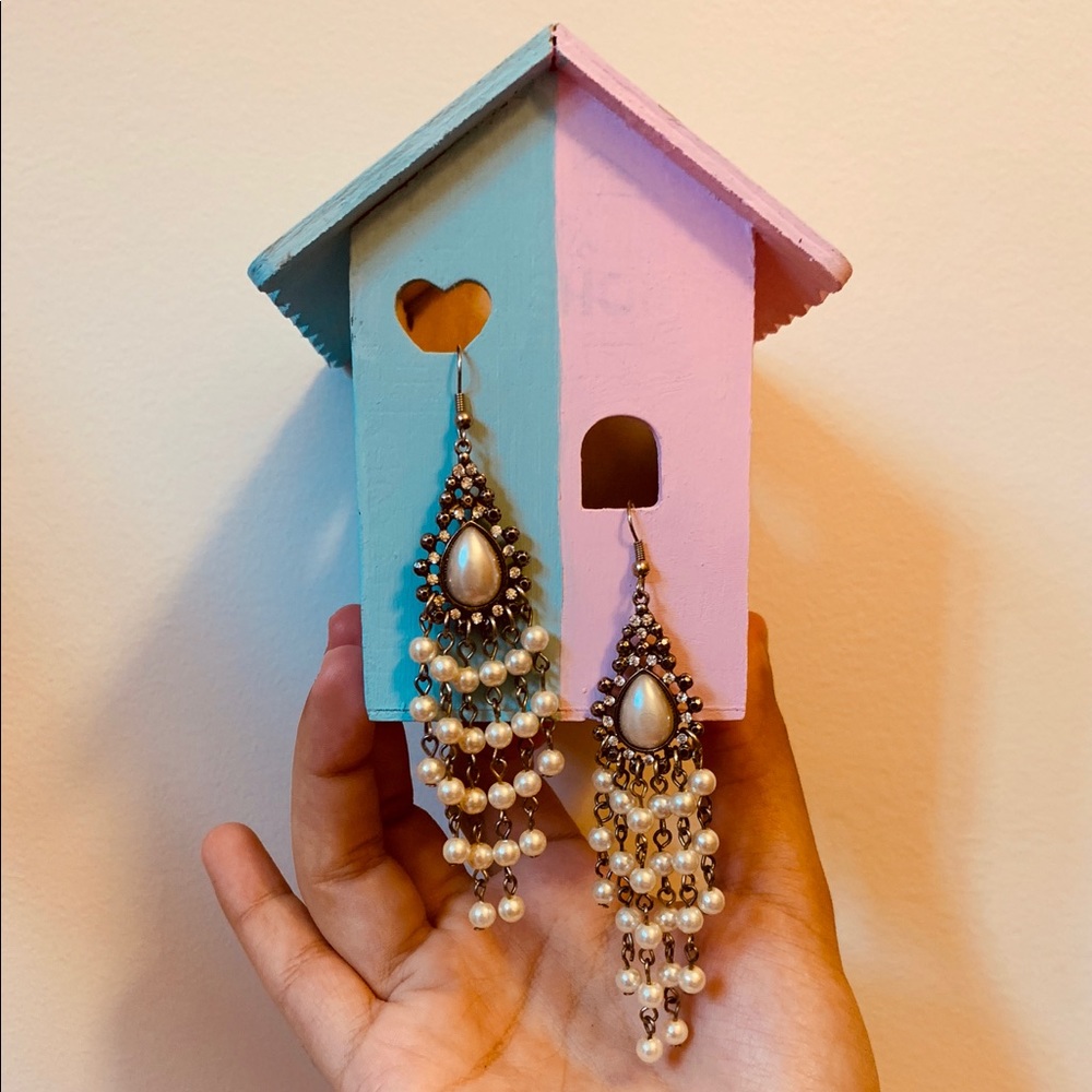 Dangly Faux Pearl Strand Earrings